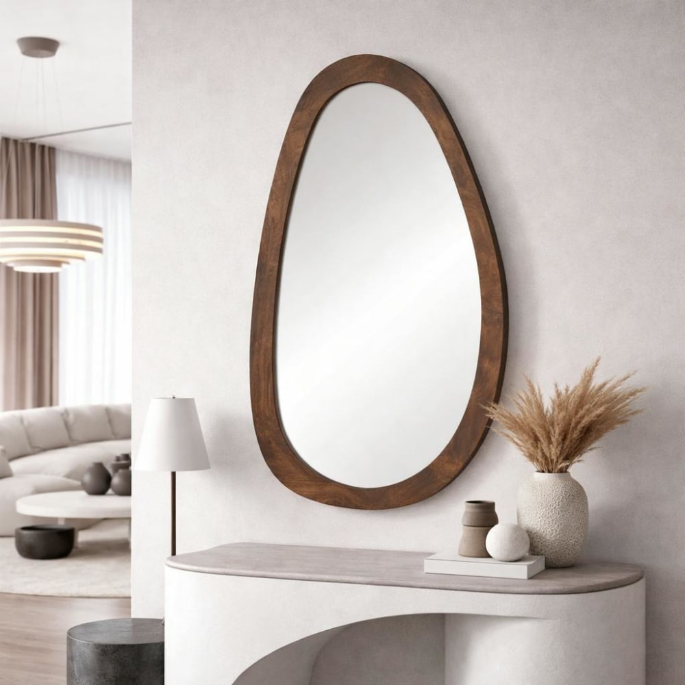 Miroir organique en bois marron 60 x 100 cm