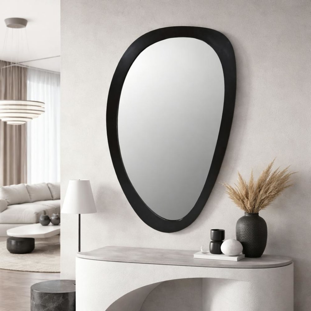 Miroir organique en bois noir 60 x 100 cm