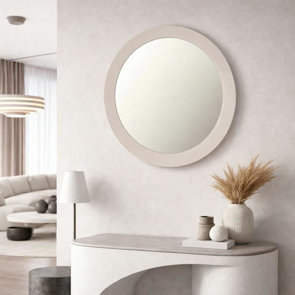Miroir rond en bois sable d40 cm