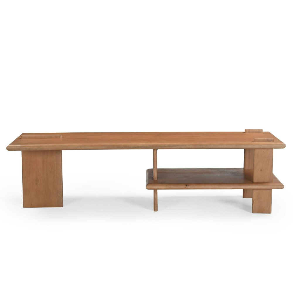 Banc tv en bois clair avec étagère 160 cm Banc tv en bois clair avec étagère 160 cm