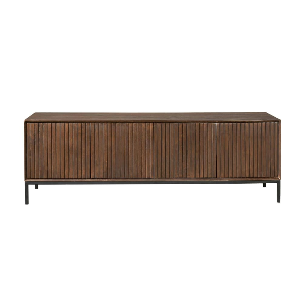 Meuble tv brun vintage 4 portes rainurées 165 cm Meuble tv brun vintage 4 portes rainurées 165 cm