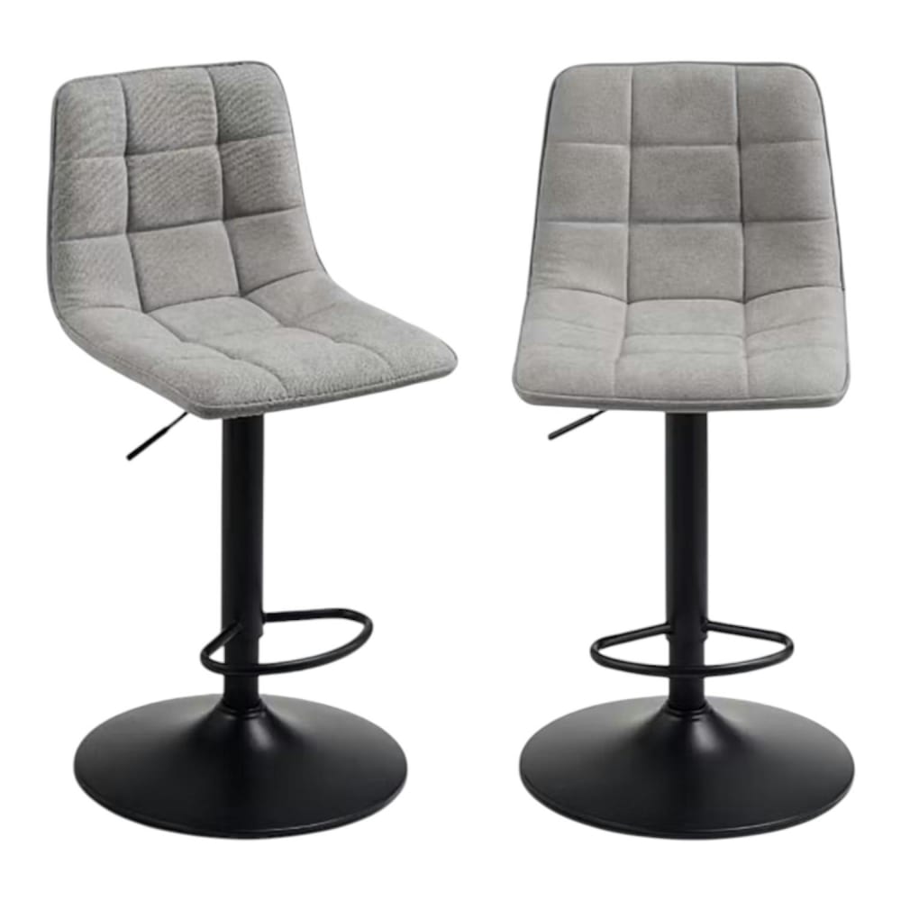 Tabouret de bar réglable tissu gris clair damier (lot de 2) Tabouret de bar réglable tissu gris clair damier (lot de 2)