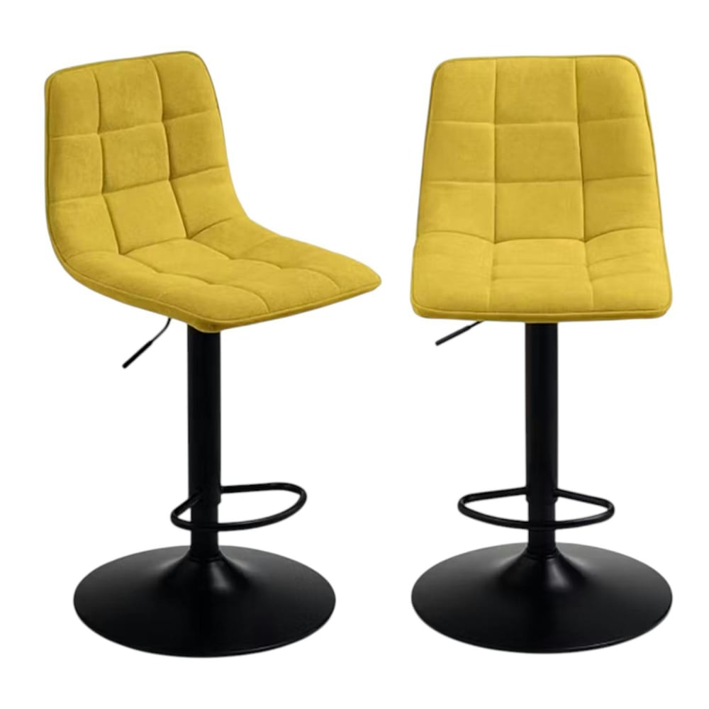 Tabouret de bar réglable tissu jaune damier (lot de 2) Tabouret de bar réglable tissu jaune damier (lot de 2)