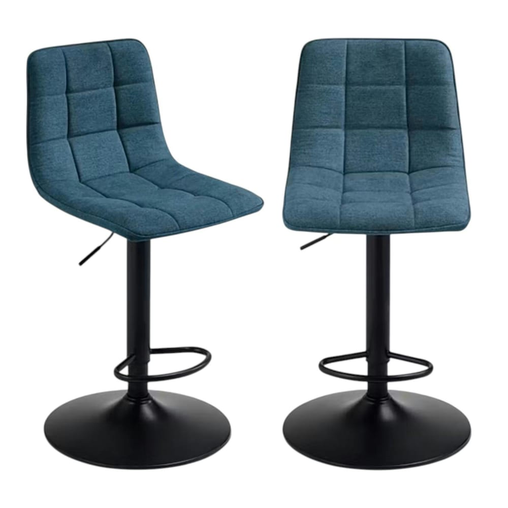 Tabouret de bar réglable tissu bleu damier (lot de 2) Tabouret de bar réglable tissu bleu damier (lot de 2)