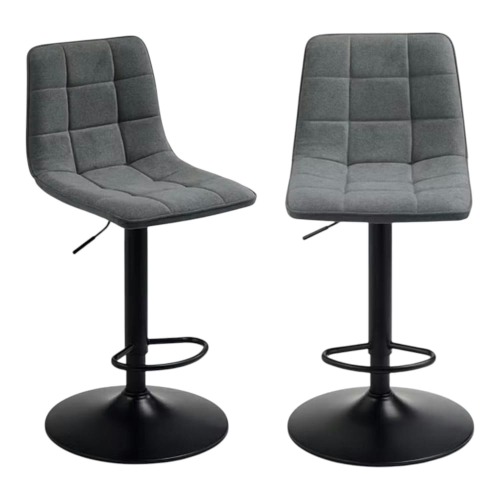 Tabouret de bar réglable tissu gris foncé damier (lot de 2) Tabouret de bar réglable tissu gris foncé damier (lot de 2)