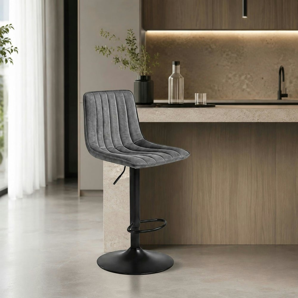 Tabouret de bar réglable gris foncé coutures verticales (x2)