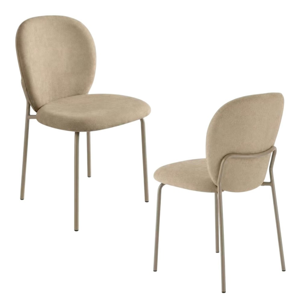 Chaise en tissu taupe au design arrondi (lot de 2) Chaise en tissu taupe au design arrondi (lot de 2)