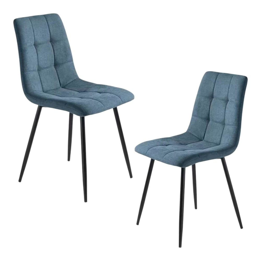 Chaise en tissu bleu à motif damier (lot de 2) Chaise en tissu bleu à motif damier (lot de 2)