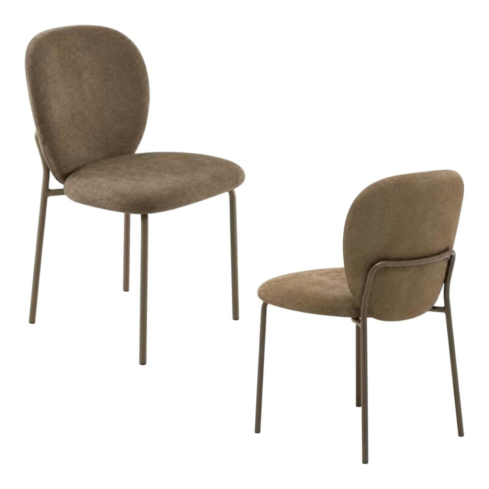 Chaise en tissu marron au design arrondi (lot de 2) Chaise en tissu marron au design arrondi (lot de 2)