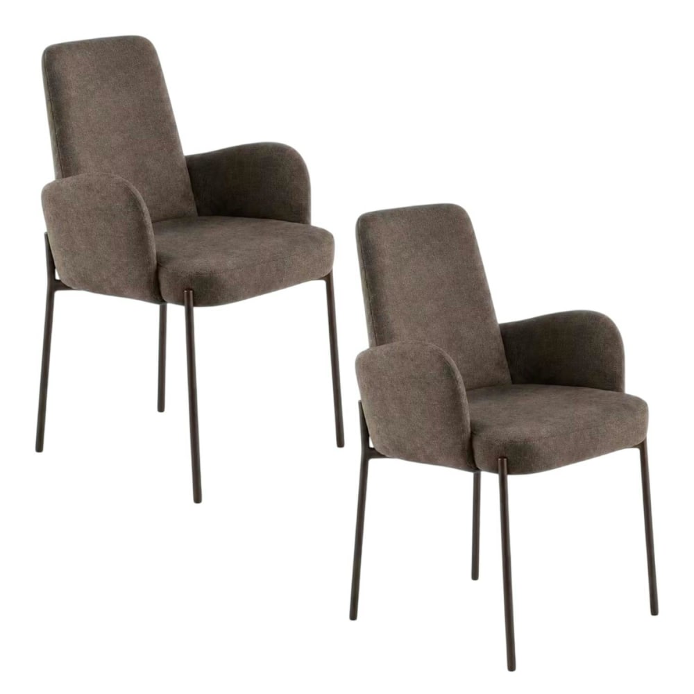 Fauteuil de table tissu marron pieds bronze (x2) Fauteuil de table tissu marron pieds bronze (x2)