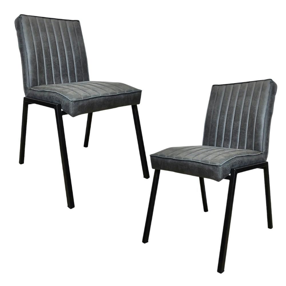 Chaise rembourrée anthracite à bandes verticales (lot de 2) Chaise rembourrée anthracite à bandes verticales (lot de 2)