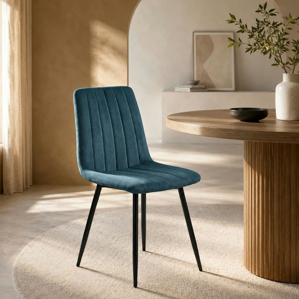Chaise en tissu bleu à coutures verticales (lot de 2)