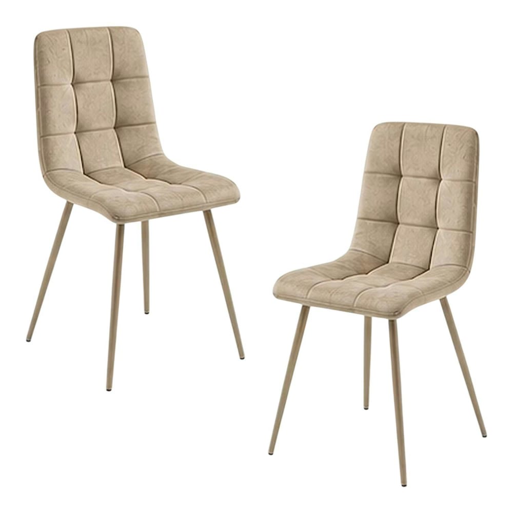 Chaise en tissu taupe à motif damier (lot de 2) Chaise en tissu taupe à motif damier (lot de 2)