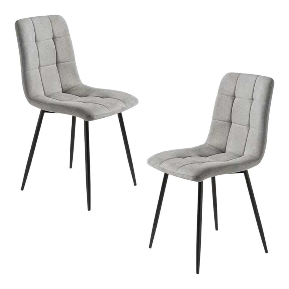 Chaise en tissu gris clair à motif damier (lot de 2) Chaise en tissu gris clair à motif damier (lot de 2)