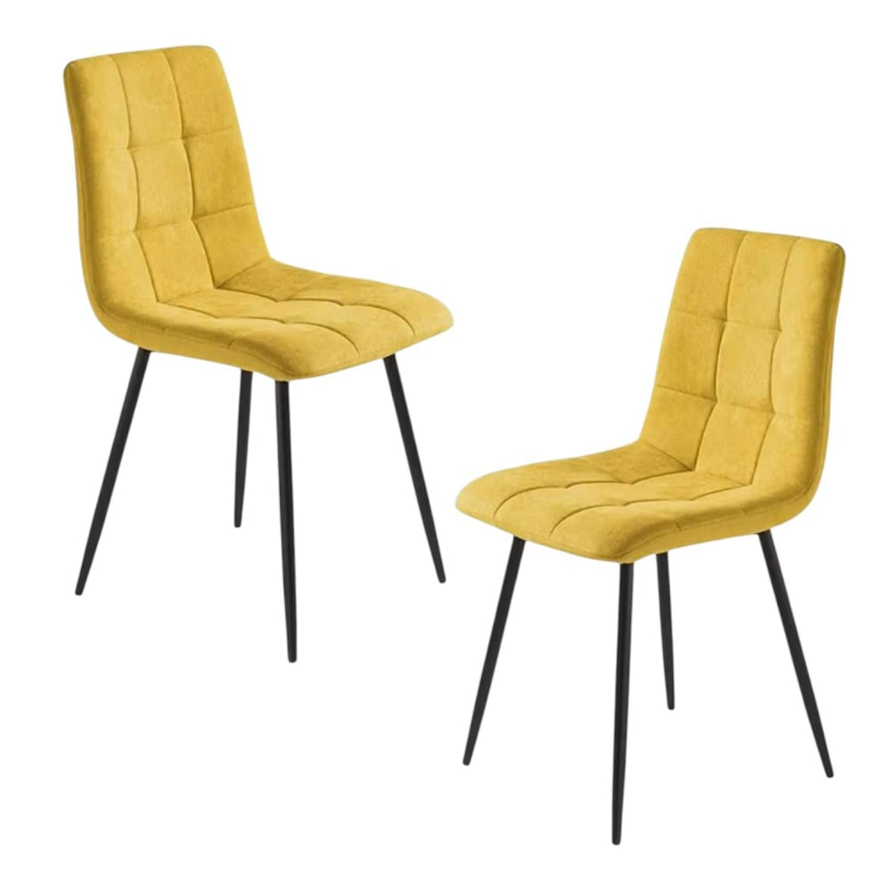 Chaise en tissu moutarde à motif damier (lot de 2) Chaise en tissu moutarde à motif damier (lot de 2)