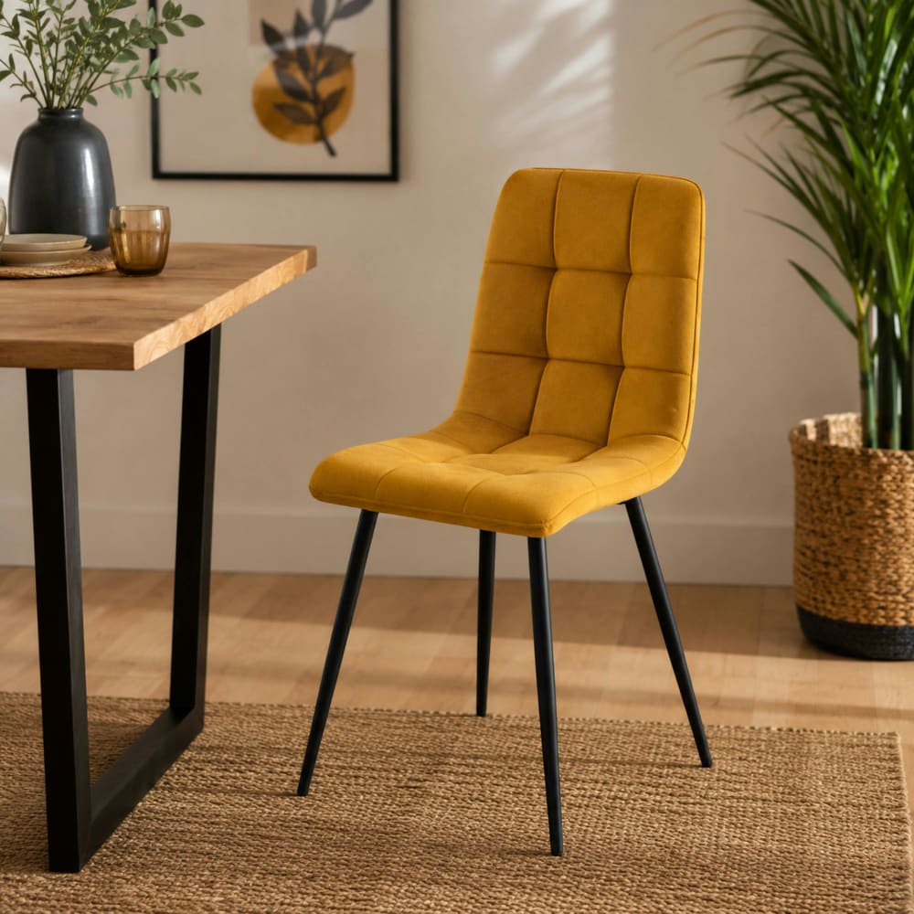 Chaise en tissu moutarde à motif damier (lot de 2)