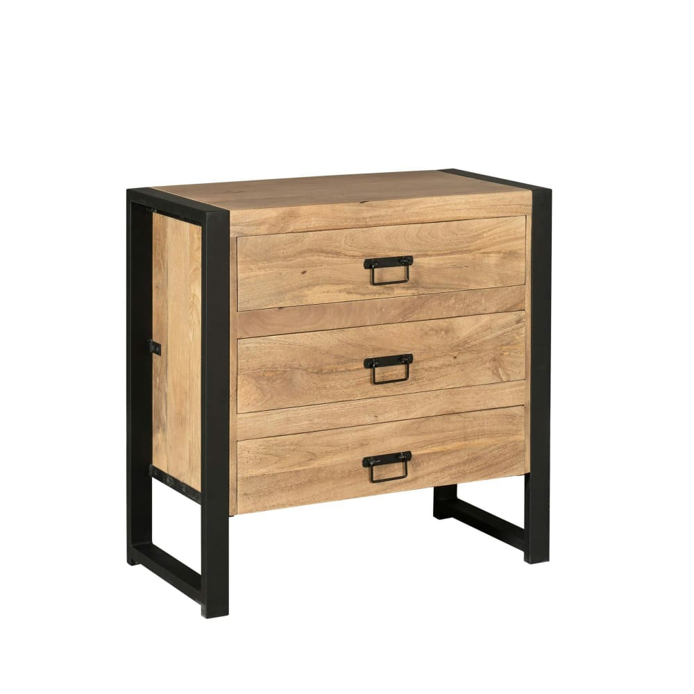 Petite commode 3 tiroirs bois clair et métal noir Petite commode 3 tiroirs bois clair et métal noir