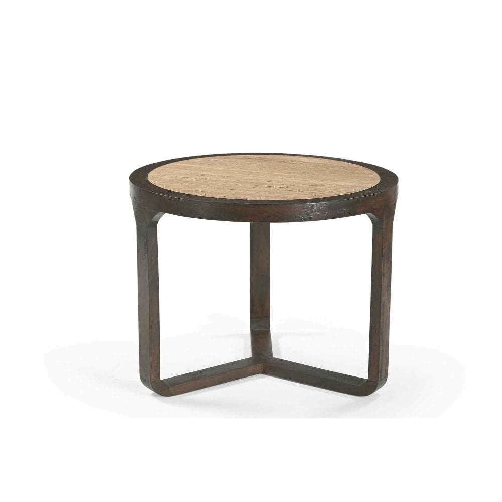 Table d'appoint travertin et bois 3 pieds d60 cm Table d'appoint travertin et bois 3 pieds d60 cm