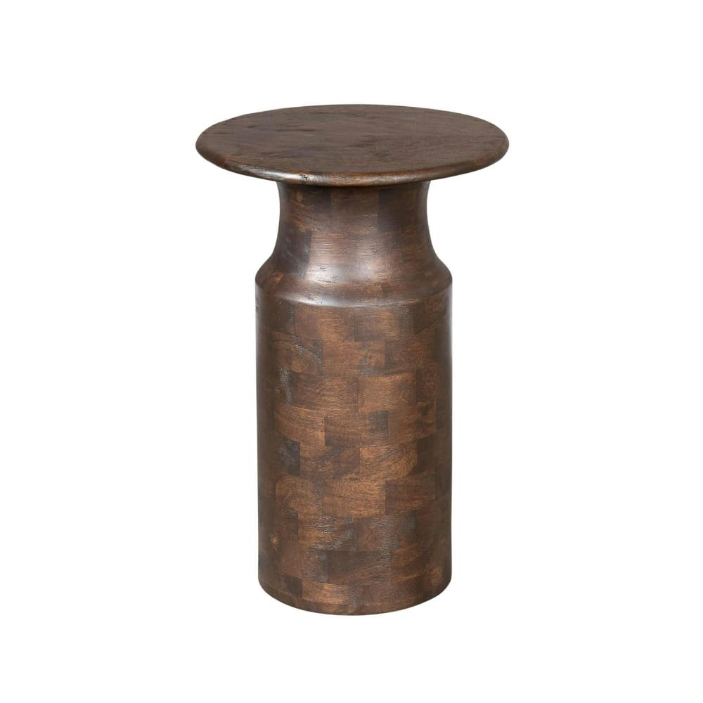 Table d'appoint ronde bois foncé pied colonne