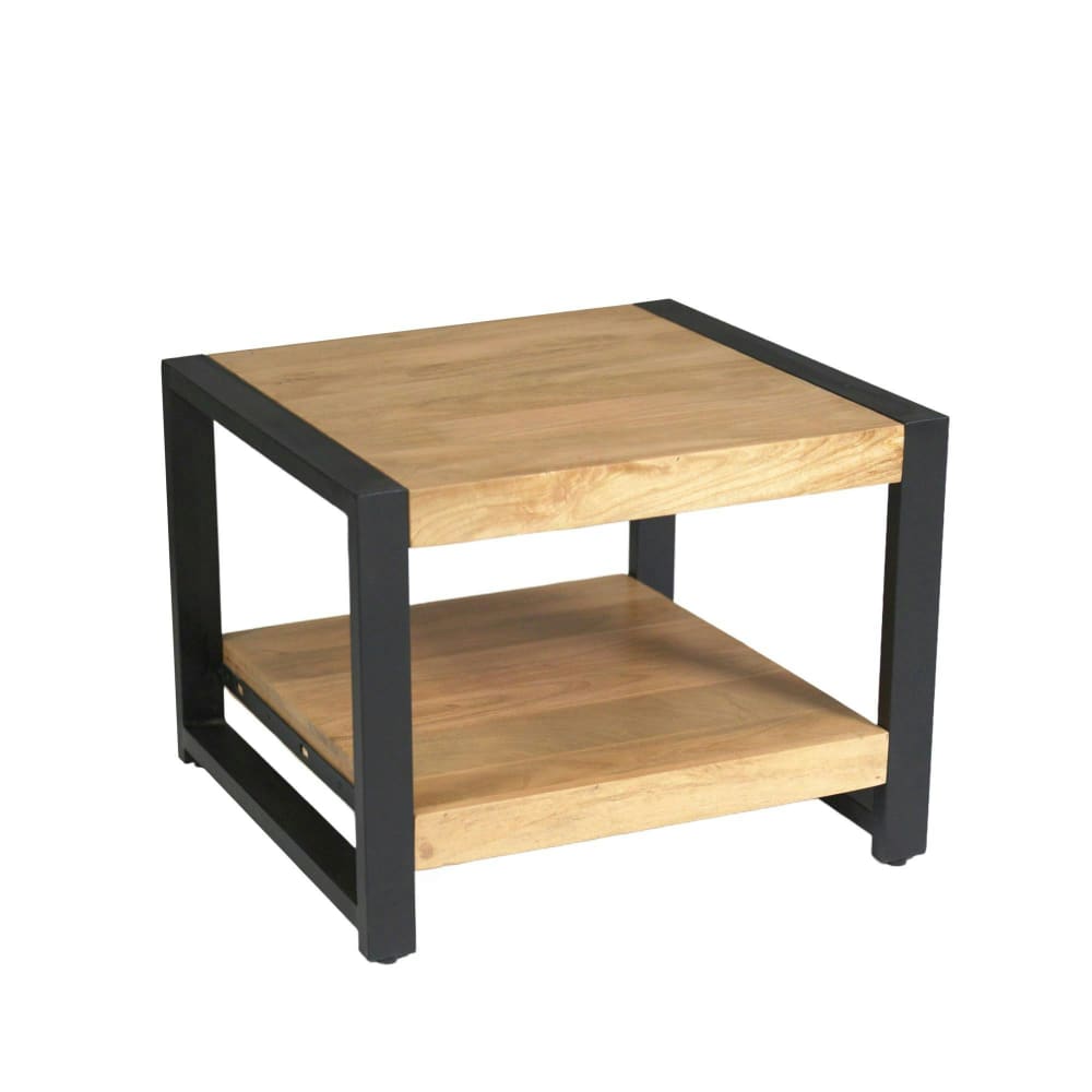 Table d'appoint carrée bois clair et métal noir Table d'appoint carrée bois clair et métal noir