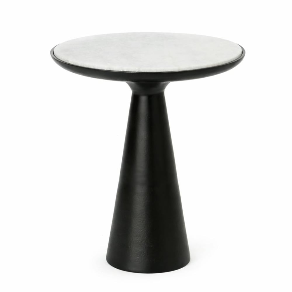 Bout de canapé marbre blanc pied noir d38 cm Bout de canapé marbre blanc pied noir d38 cm