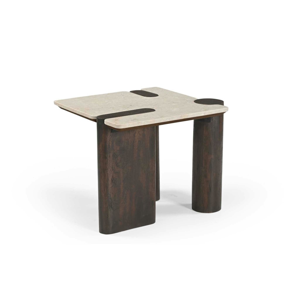 Table d'appoint marbre et bois style puzzle Table d'appoint marbre et bois style puzzle