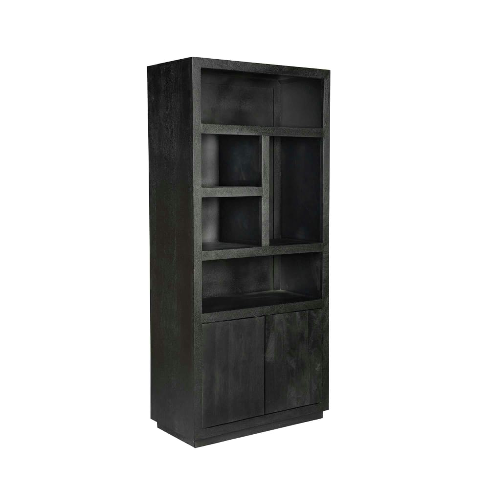 Bibliothèque haute bois noir 2 portes et niches Bibliothèque haute bois noir 2 portes et niches