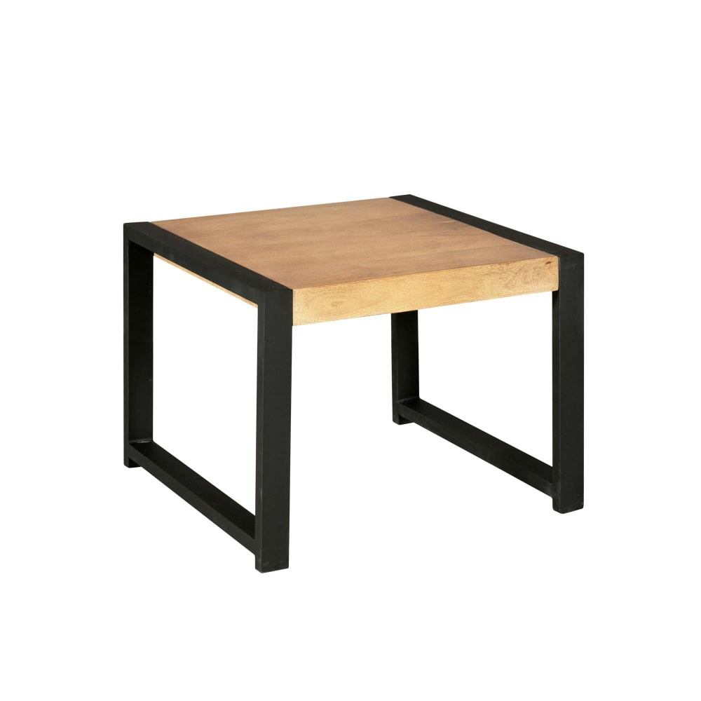 Bout de canapé carré bois clair et métal noir Bout de canapé carré bois clair et métal noir
