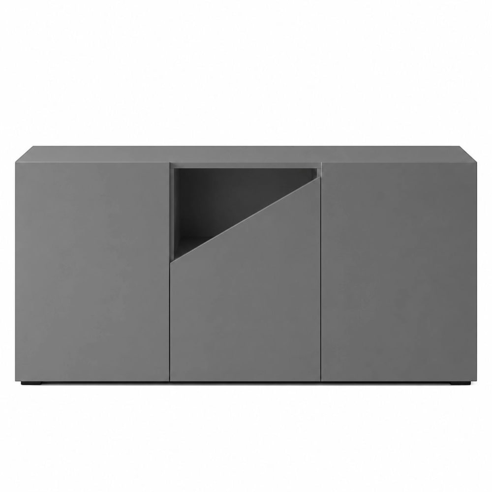 Buffet contemporain gris à découpe centrale 160 cm Buffet contemporain gris à découpe centrale 160 cm