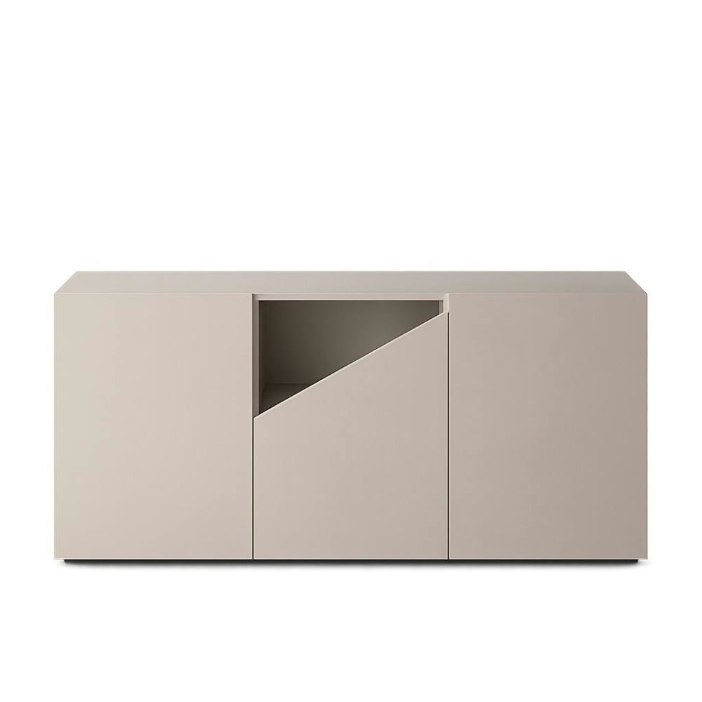Buffet contemporain taupe à découpe centrale 160 cm Buffet contemporain taupe à découpe centrale 160 cm