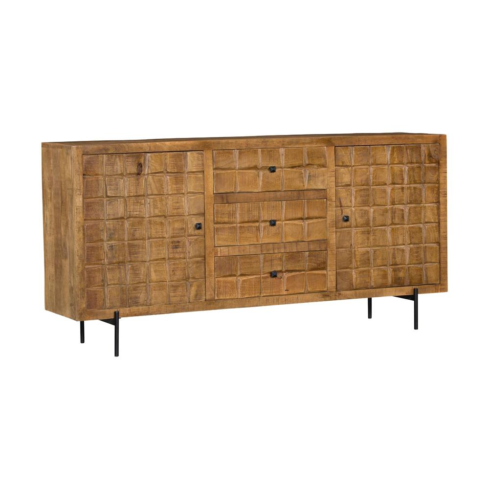 Buffet en bois 2 portes à décor damier Buffet en bois 2 portes à décor damier