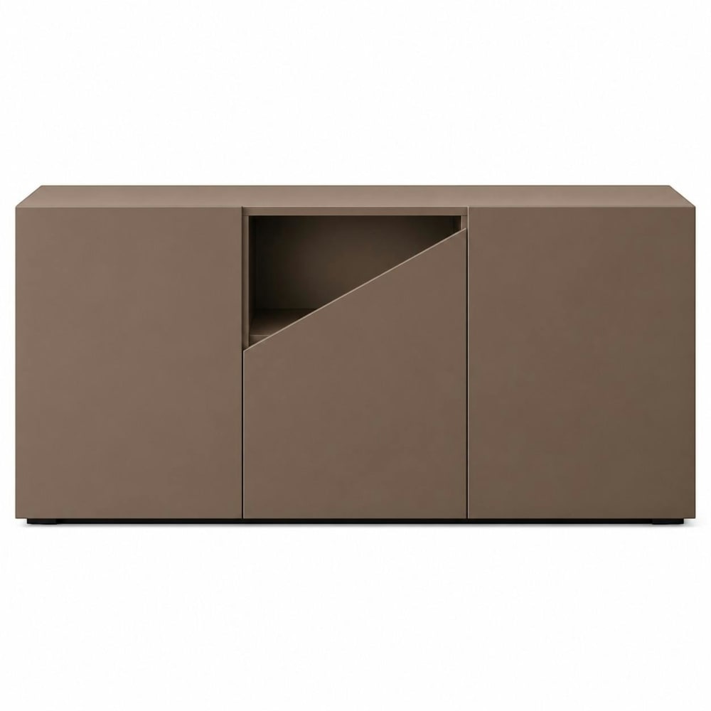Buffet contemporain marron à découpe centrale 160 cm Buffet contemporain marron à découpe centrale 160 cm