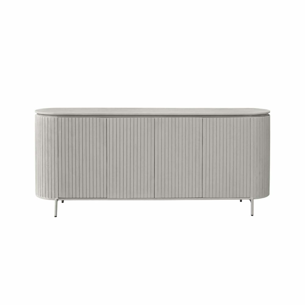 Buffet ovale en bois gris rainuré 4 portes Buffet ovale en bois gris rainuré 4 portes