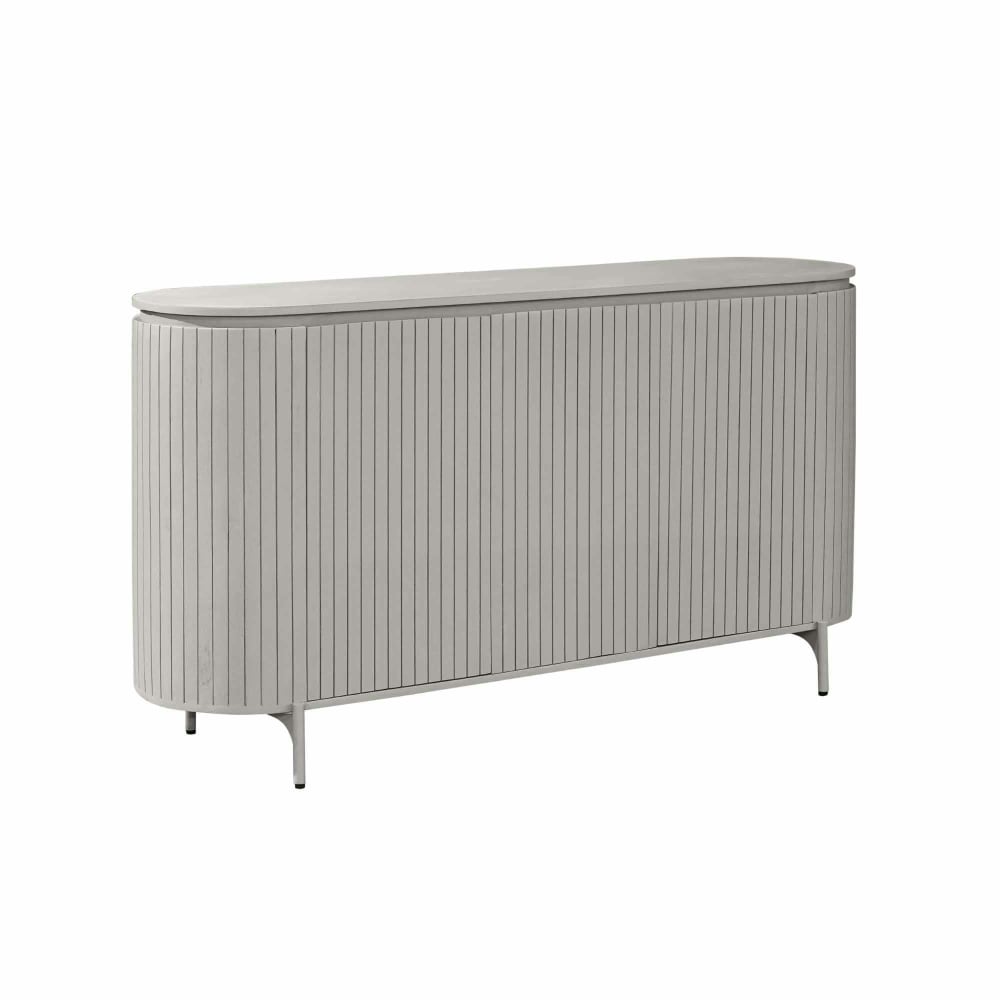 Buffet ovale en bois gris rainuré 3 portes Buffet ovale en bois gris rainuré 3 portes