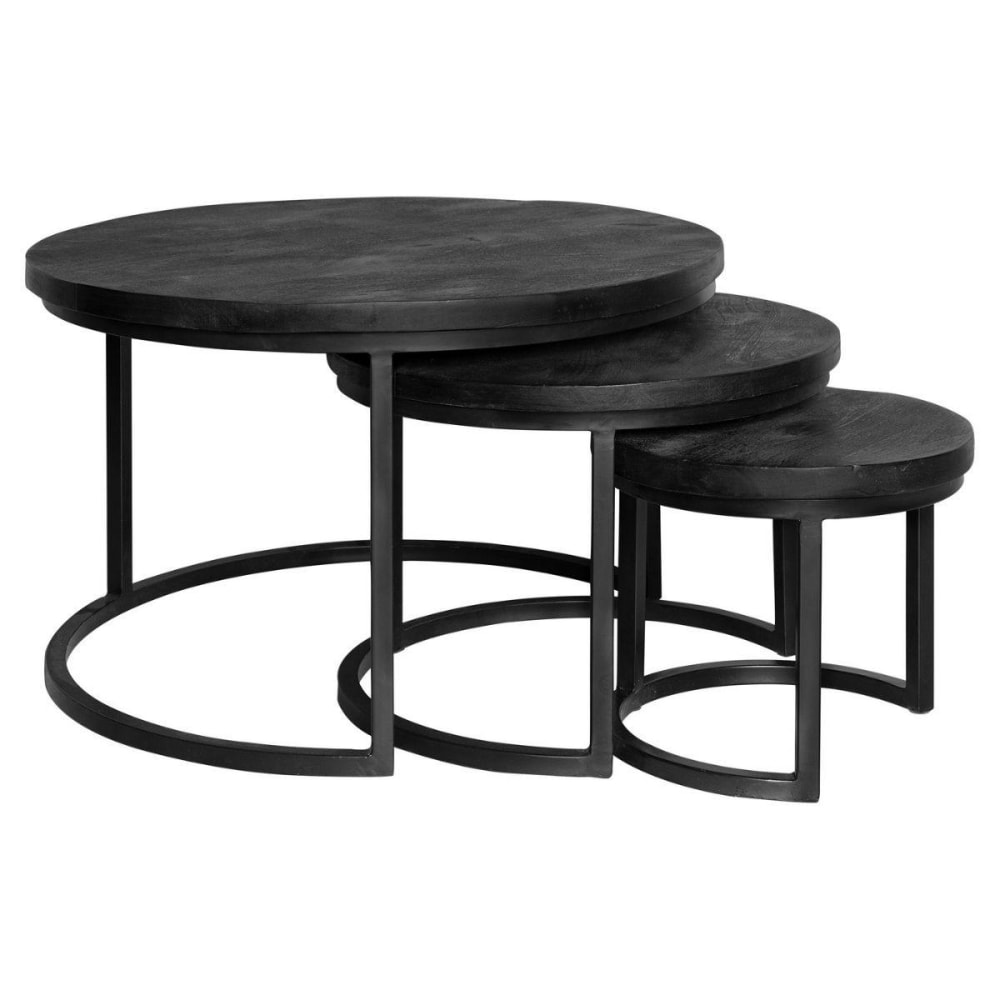 Tables gigognes de salon en bois noir (lot de 3) Tables gigognes de salon en bois noir (lot de 3)