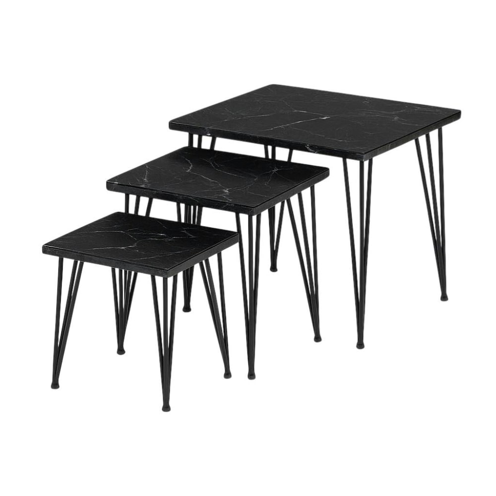 Tables gigognes de salon en marbre noir (lot de 3) Tables gigognes de salon en marbre noir (lot de 3)