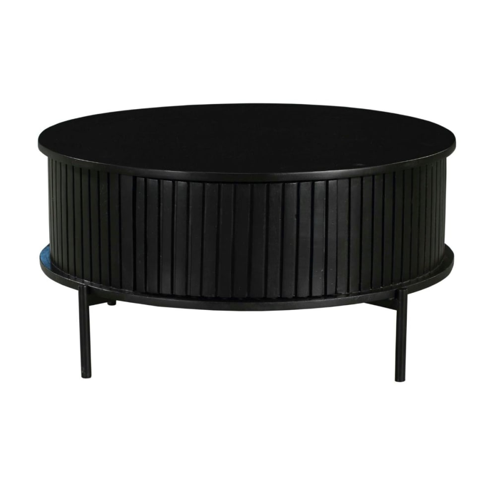 Table basse ronde noire à façade rainurée 2 tiroirs