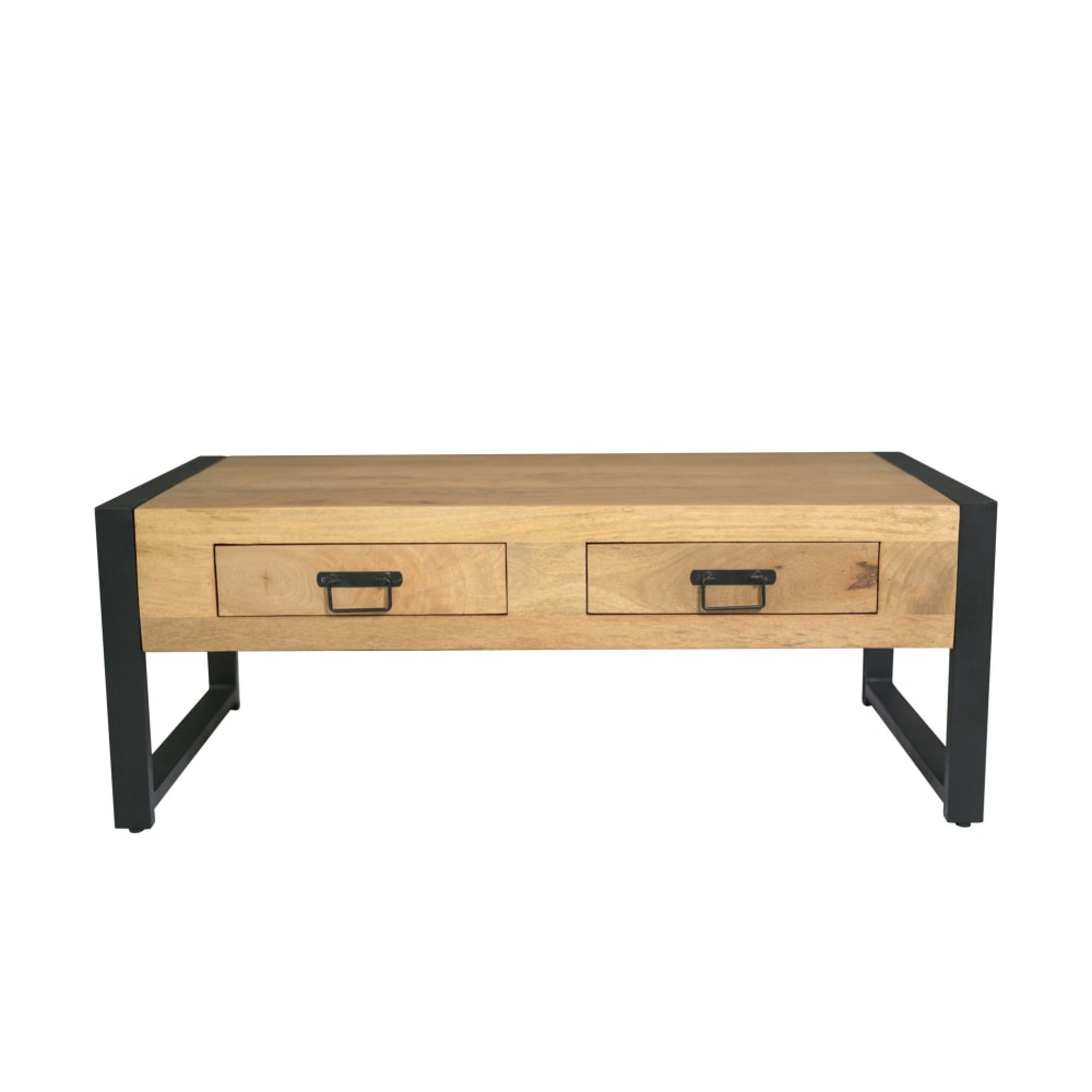Table basse rectangulaire bois clair métal noir 2 tiroirs Table basse rectangulaire bois clair métal noir 2 tiroirs