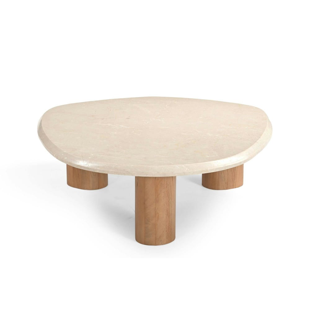 Table basse travertin et bois design organique 100 cm