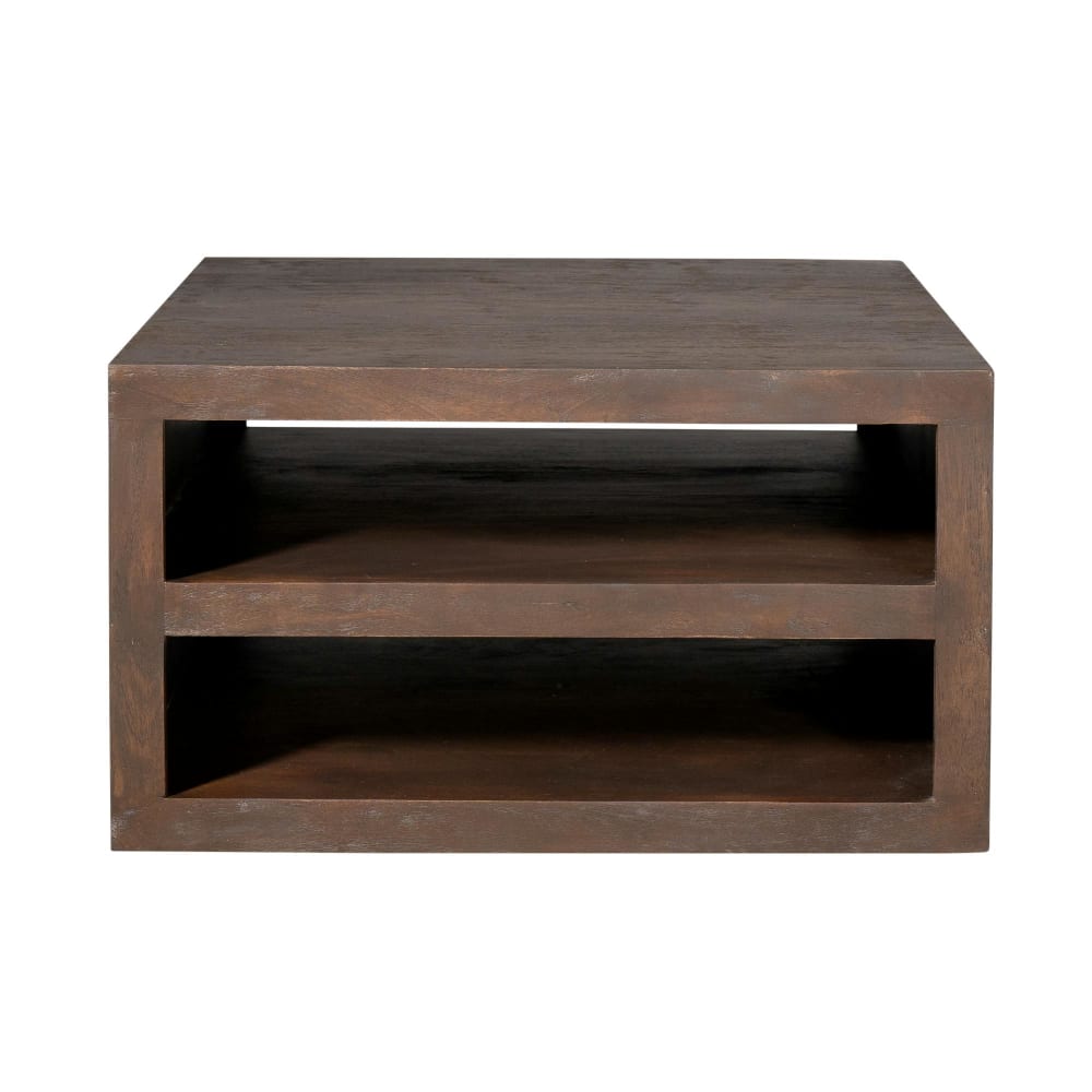 Table basse carrée bois marron avec rangement