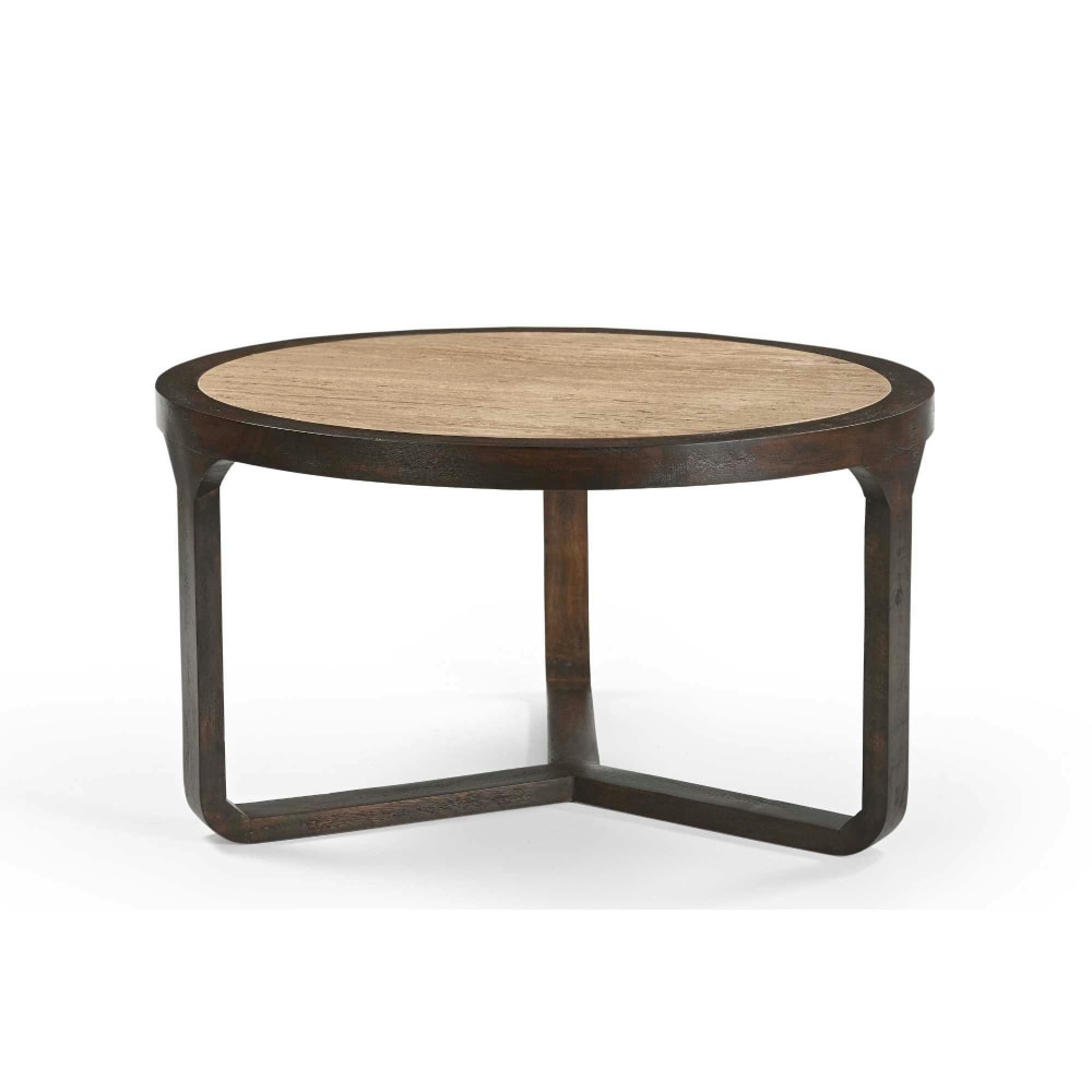 Table basse travertin et bois 3 pieds d75 cm