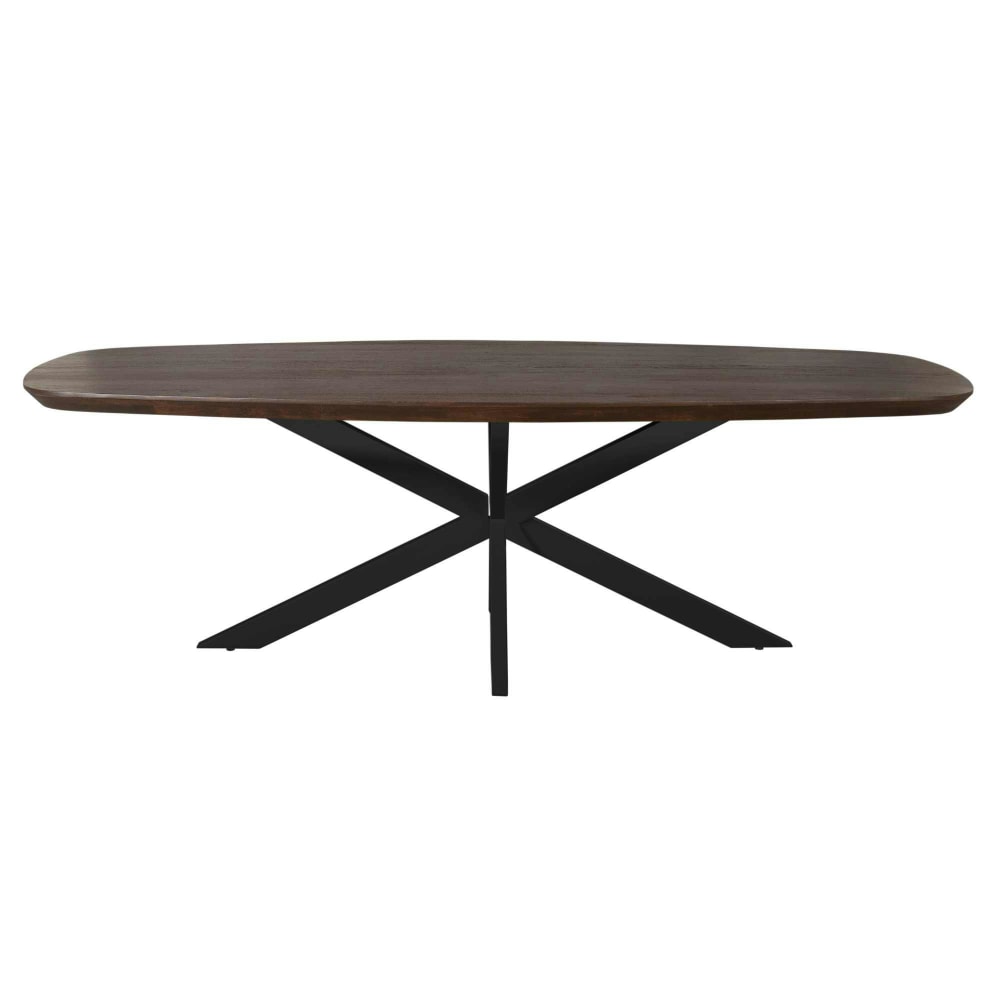 Table à manger brune pied noir bords arrondis 200 cm