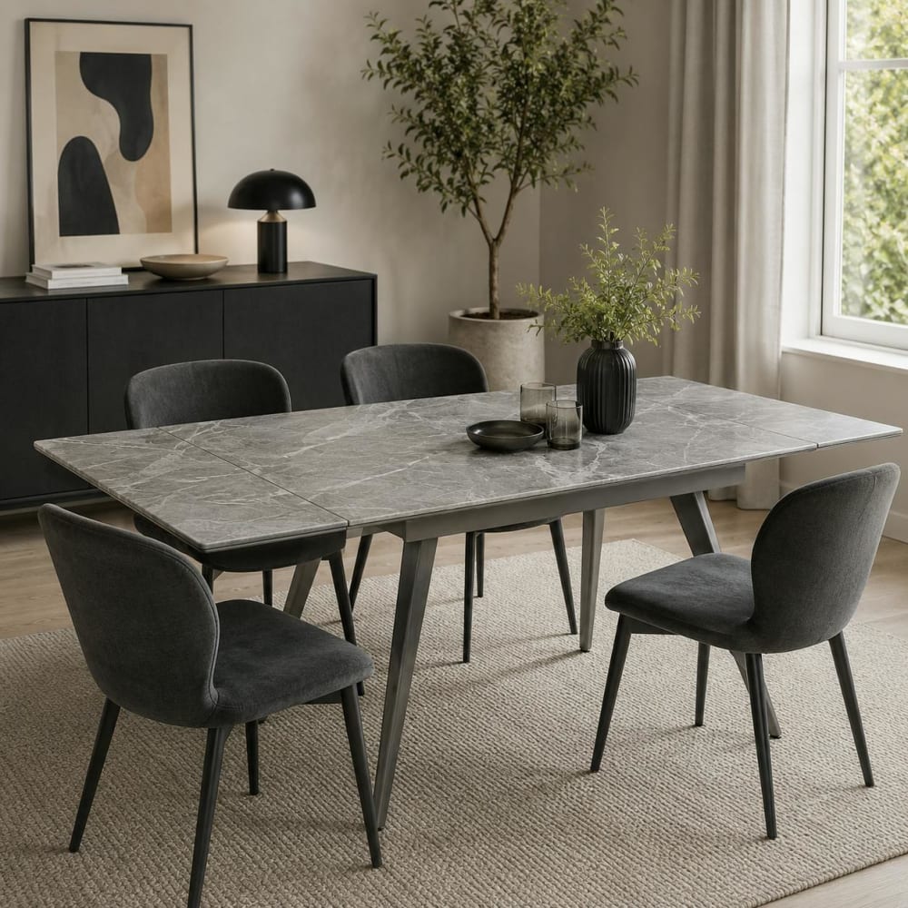 Table céramique extensible effet marbre gris 120-180 cm