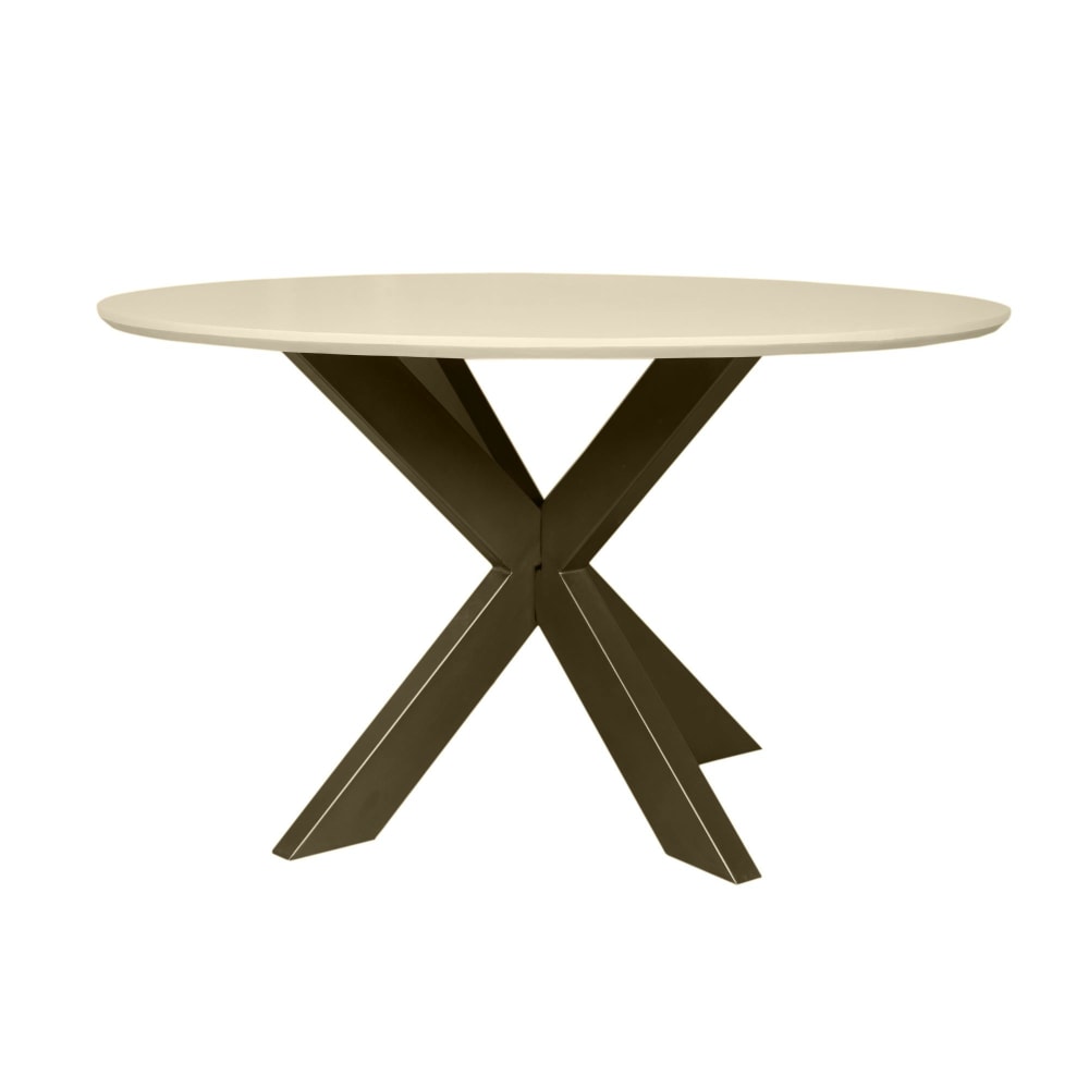 Table à manger ronde beige pied bronze d130 cm Table à manger ronde beige pied bronze d130 cm