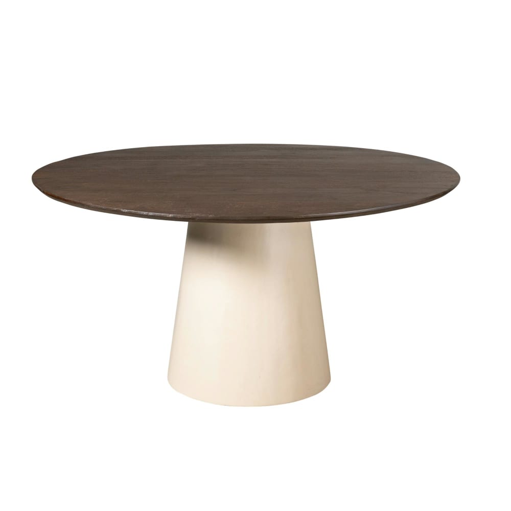 Table à manger ronde brune pied central beige d150 cm Table à manger ronde brune pied central beige d150 cm