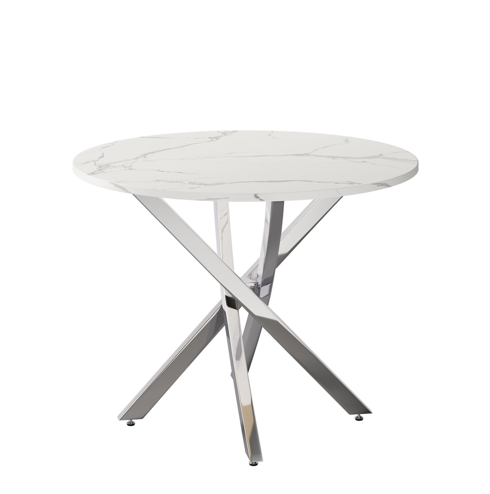 Table à manger ronde effet marbre panneau fibres blanc argent 80 cm