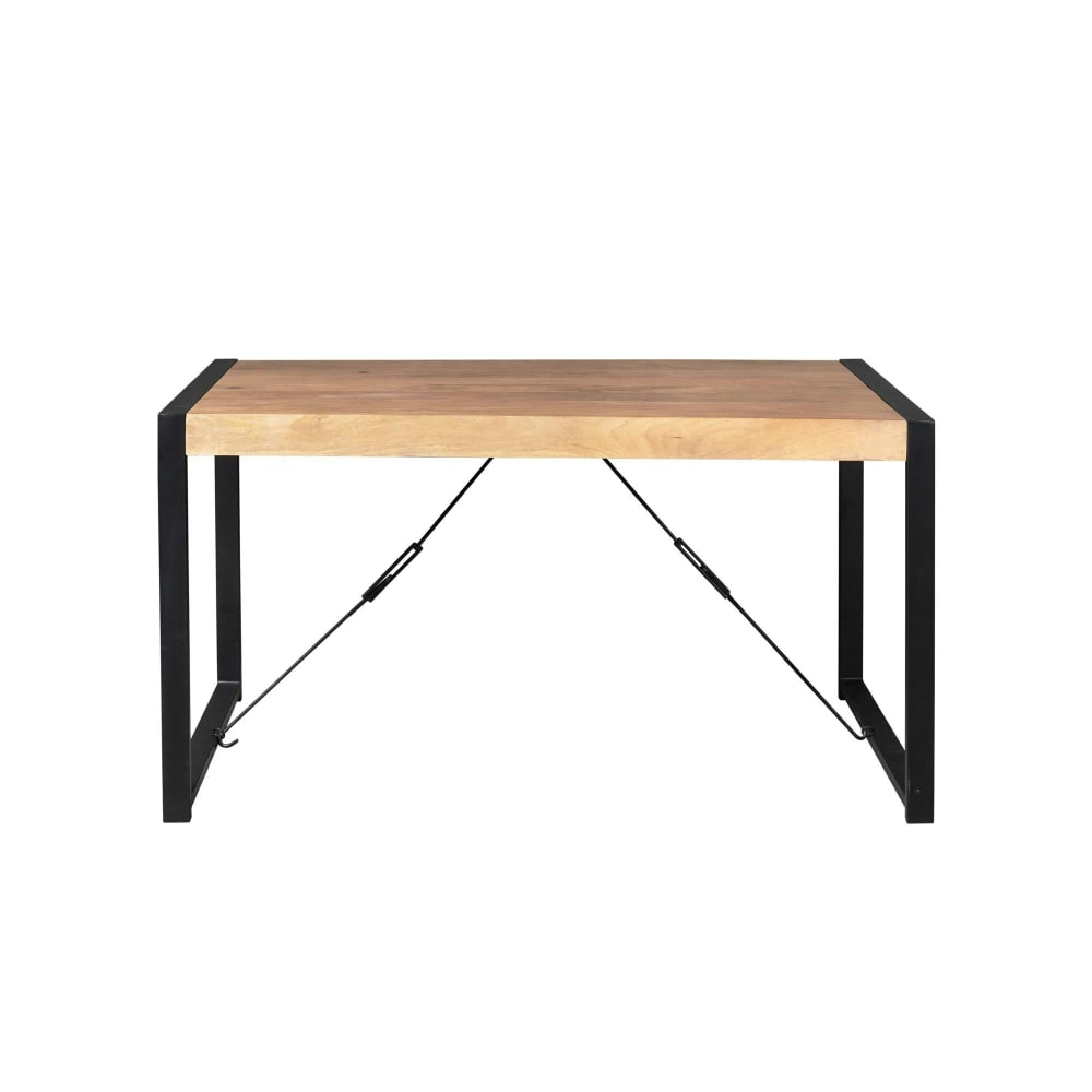 Table à manger bois clair à tendeurs métal noir 160 cm