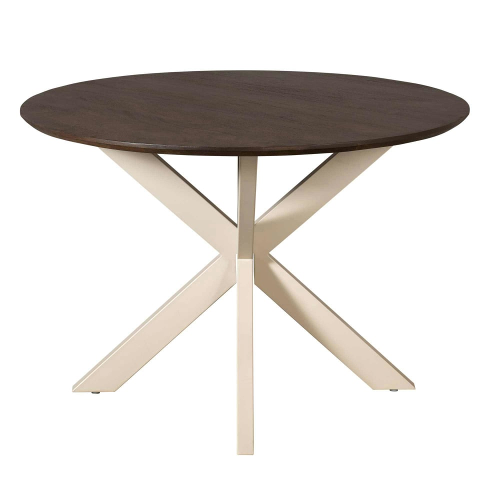 Table ronde brune pied blanc d150 cm
