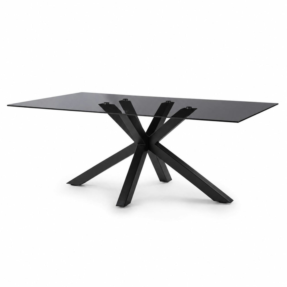 Table à manger en verre fumé pied central 180 cm Table à manger en verre fumé pied central 180 cm