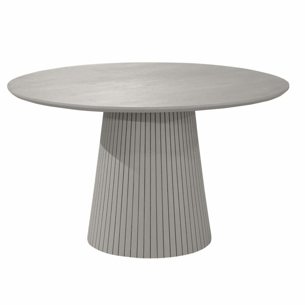 Table ronde en bois gris pied rainuré d150 cm Table ronde en bois gris pied rainuré d150 cm